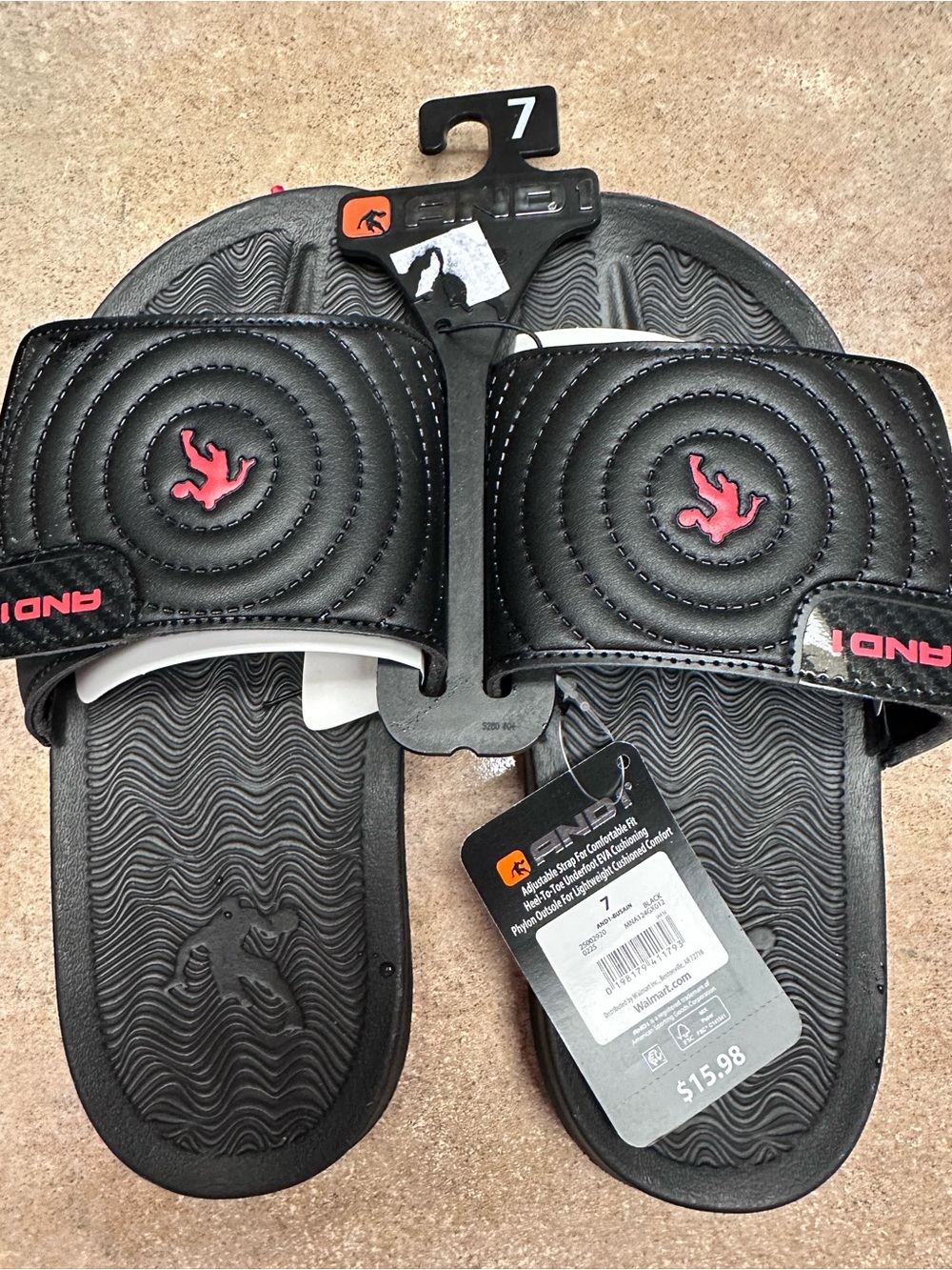 And1 Black Slide Sandals with Pink Logo Accents